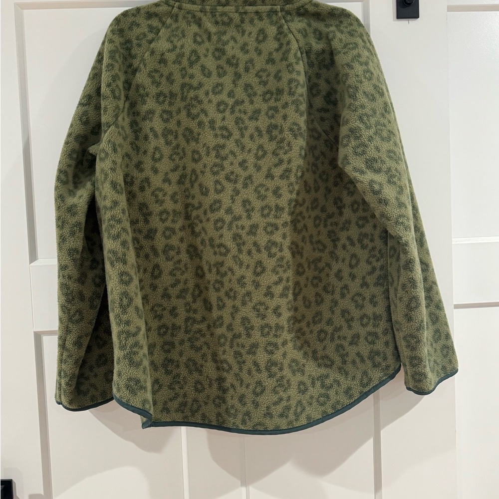 Green Leopard Print J Crew Fleece Pullover - Picture 2 of 6